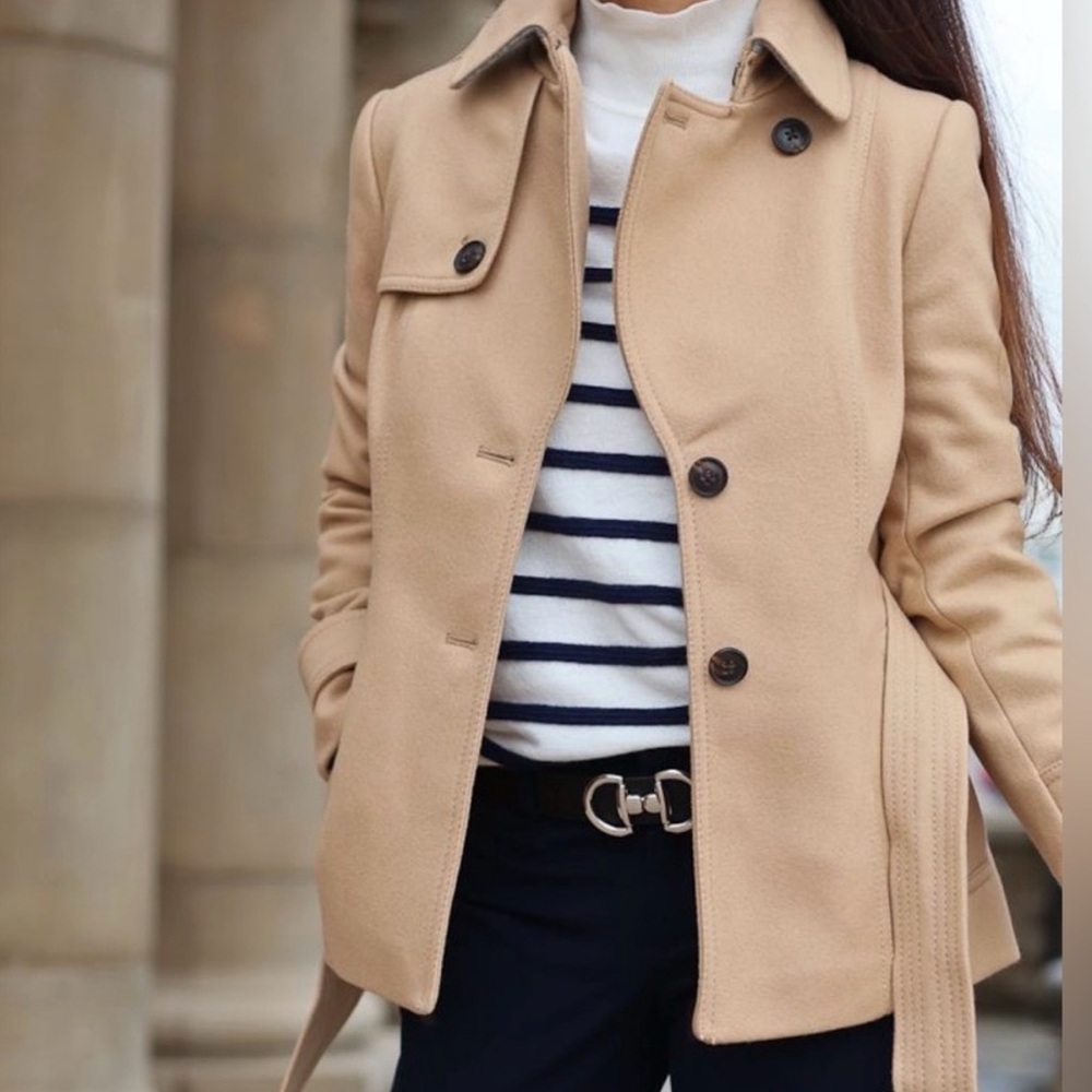 Banana Republic Women's Melton Short Italian Wool Camel Trench Coat size 10P - Picture 5 of 15